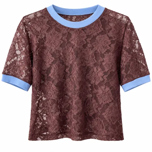 Polera Bergamo encaje cafe