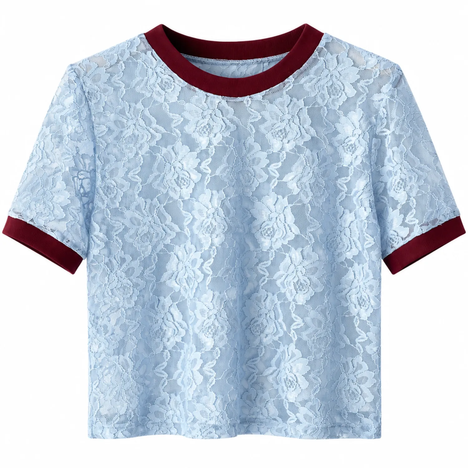 Polera Bergamo encaje celeste
